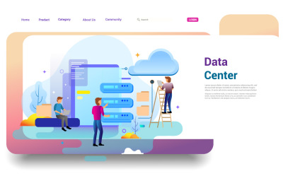 Landing page design concept of data center and backup data