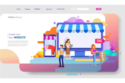 Landing page design concept of online shop and ecommerce