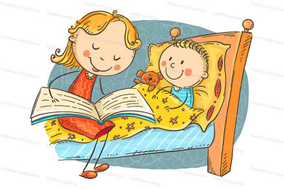 Bedtime story, mother reading to child