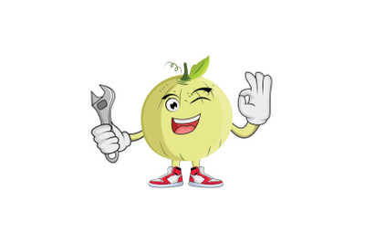 Cantaloupe with Wrench Fruit Cartoon Character Design Graphic