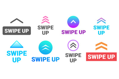 Swipe up. Social media story post button, up arrow icon and swipe acti