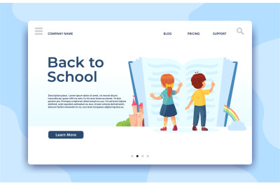 Back to School landing page. Education and study web page