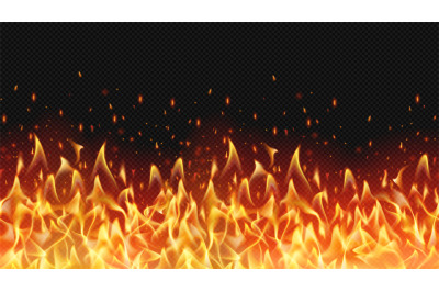 Seamless realistic fire border, flame warm design