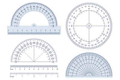 Protractor. Angles measuring tool, round 360 protractors scale and 180