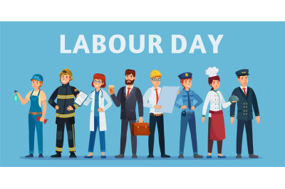 Labour day. Professional workers group, happy professionals of differe