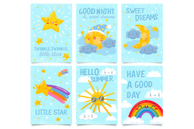 Sky posters. Twinkle little star&2C; Good night and Sweet dreams card. Sl