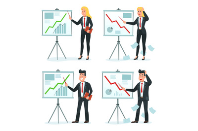 Businessman and businesswoman making presentation chart graphic