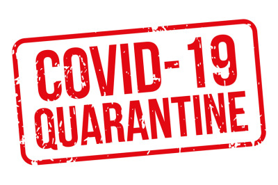 Covid-19 Quarantine red rubber stamp isolated white