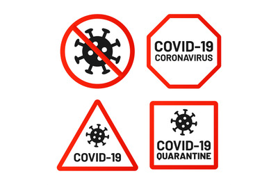 Covid-19 signs ban, attention and warn set