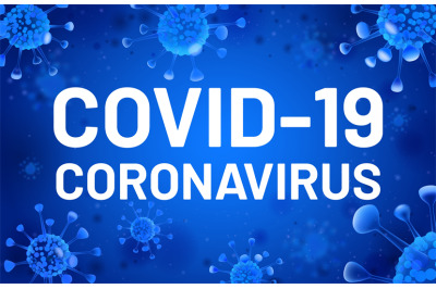 Covid-19 text. Coronavirus banner with blue cells