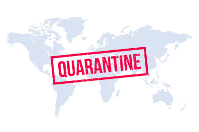 Quarantine rubber stamp over world map design