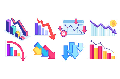 Fall down chart. Finance crisis, business problem and economy drop. Do