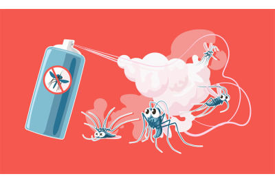 Anti mosquito spray. Scared and dead mosquitoes&2C; sprayed insecticide p