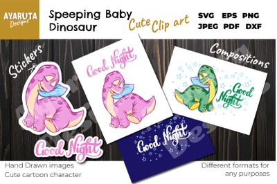 Sleeping Baby Dinosaur ClipArt | Hand drawn Illustration SVG