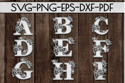 Roses Alphabet Paper Cut Bundle A-Z 26, Cake Topper SVG, PDF