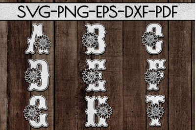 Sunflower Alphabet Papercut Bundle A-Z 26 And Ornaments SVG, PDF