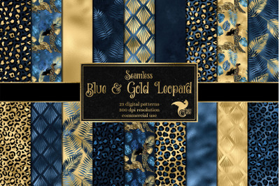 Blue and Gold Leopard Digital Paper