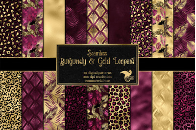 Burgundy and Gold Leopard Digital Paper