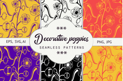 Decorative poppies. Seamless pattern