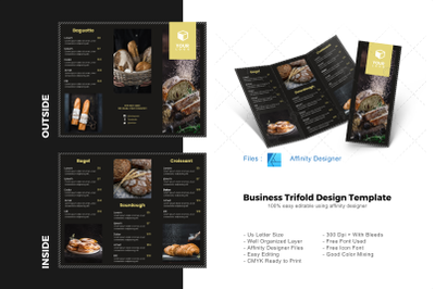 Luxury bakery trifold brochure template