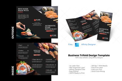 Sushi restaurant trifold brochure template