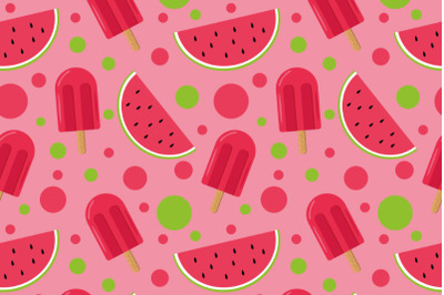 watermelon and ice cream seamless pattern on pink  vector