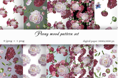 Pink Flower digital paper. Peonies