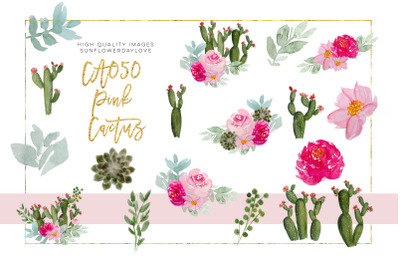 Cactus Bloom clipart&2C; Floral Wedding DIY&2C; Pink cacti Succulent&2C;