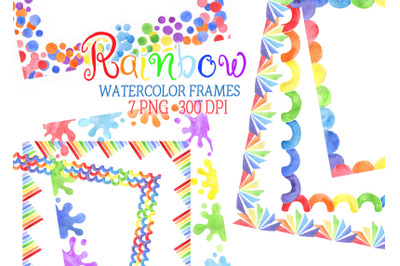 Watercolor rainbow frame border clipart baby shower card png