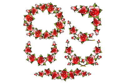 Cartoon Rose Flower Decorative Element set