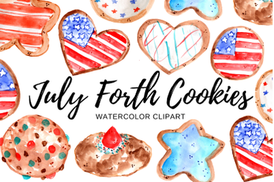 Watercolor forth of July cookies  clipart
