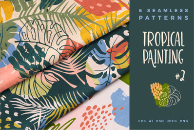 Tropical painting. Seamless patterns
