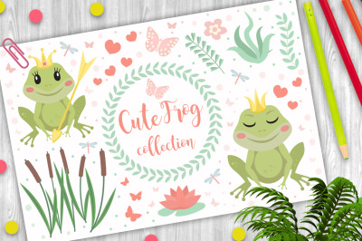 Cute frog princess character set