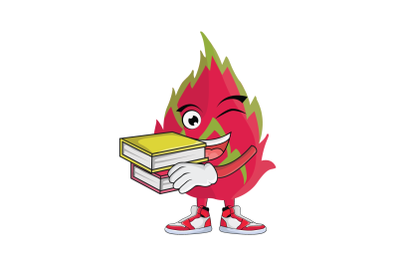 Dragon Fruit With Books Cartoon Character Design