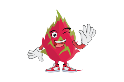 Dragon Fruit Winking while Waving Greet Cartoon Character Design