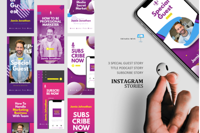 Social media podcast instagram stories and posts keynote template