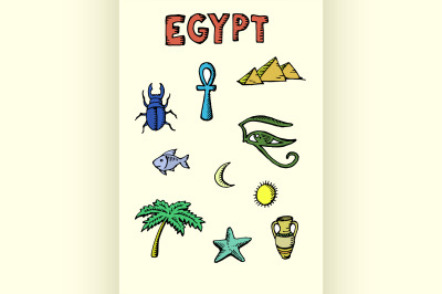 Colored Egypt icons set