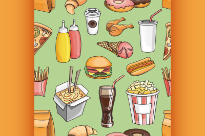 Doodle pattern fast food