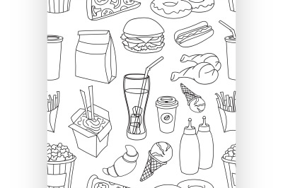 Doodle pattern fast food