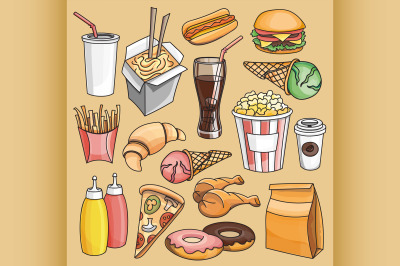 Doodle vector fast food