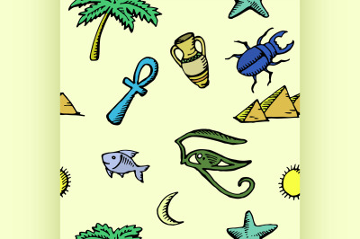 Set of ancient egyptian symbols, seamless pattern