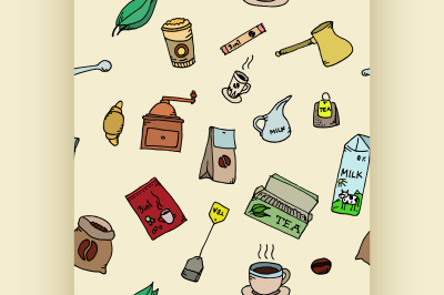 Seamless pattern set of coffee and tea