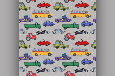 Seamless pattern Transport Sketch Set