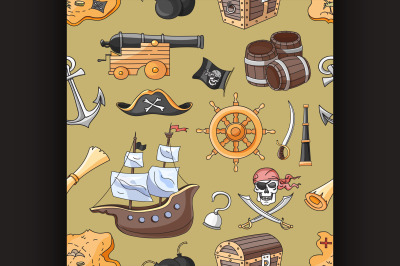 Doodle pattern set of pirates