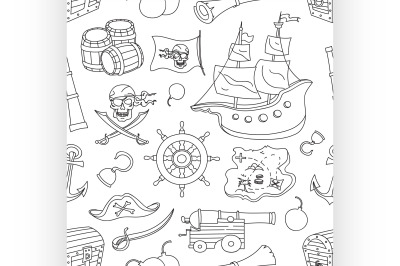 Doodle pattern set of pirates