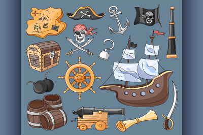 Doodle vector set of pirates