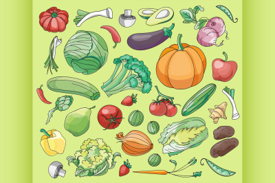 Doodle vector set of vegetables