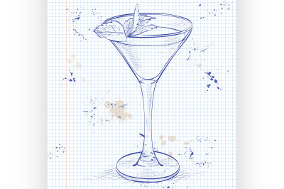 Cocktail alcoholic Stinger on a notebook page