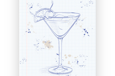 Cocktail Whiskey sour on a notebook page