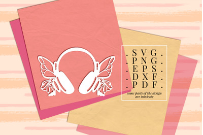 Headphone 2 Papercut Template, Music Lover Vinyl, SVG, PDF